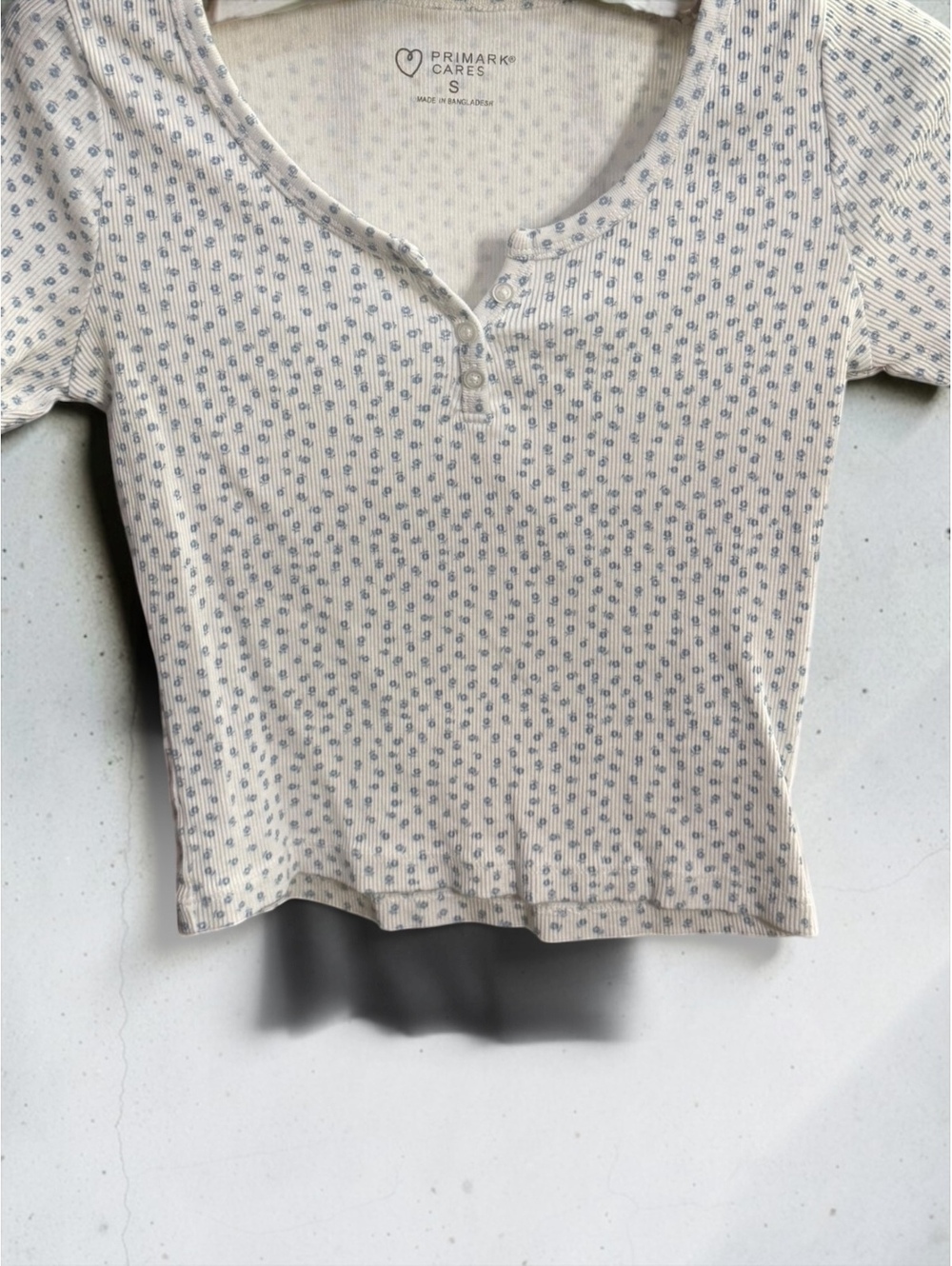 Primark Cares Small Blue Floral Ribbed Henley Baby Tee Coquette Y2K NWT
